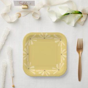 Yellow Daisies Boho Retro Floral Pappteller