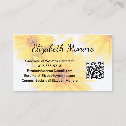 Yellow Daisies Graduate QR Code Telefonnummerkarte (Rückseite)