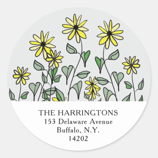 Yellow Daisies HandGezeichnet Rücksendeadresse Runder Aufkleber (Vorderseite)