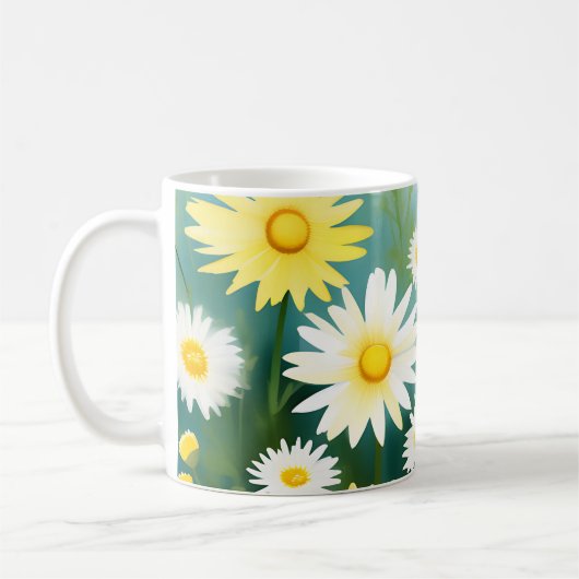 Yellow Daisies Meadow Watercolor Kaffeetasse (Links)
