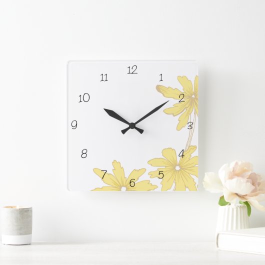 Yellow Daisies on White Quadratische Wanduhr (Zuhause)
