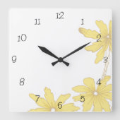Yellow Daisies on White Quadratische Wanduhr (Vorderseite)