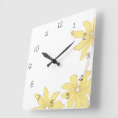 Yellow Daisies on White Quadratische Wanduhr (Winkel)