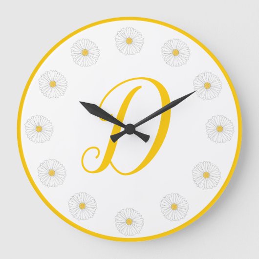 Yellow Daisies Spring Flowers Daisy Floral Initial Große Wanduhr (Vorderseite)
