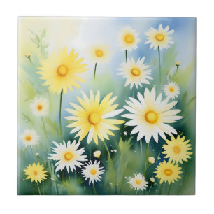 Yellow Daisies Watercolor Meadow Fliese