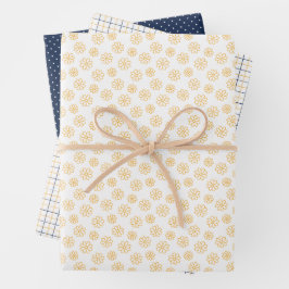 Yellow Daisies with Navy Wrapping Paper Sheets Geschenkpapier Set