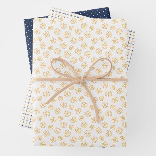 Yellow Daisies with Navy Wrapping Paper Sheets Geschenkpapier Set (Beispiel)