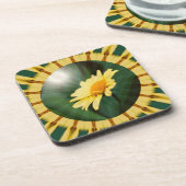 Yellow Daisy Abstrakt Floral Art Untersetzer Set (Linke Seite)