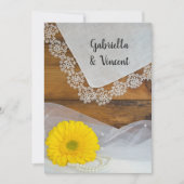 Yellow Daisy and Lace Country Stones Wedding Einladung (Vorderseite)