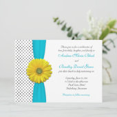 Yellow Daisy Aqua Polka Dot Wedding Einladung (Stehend Vorderseite)