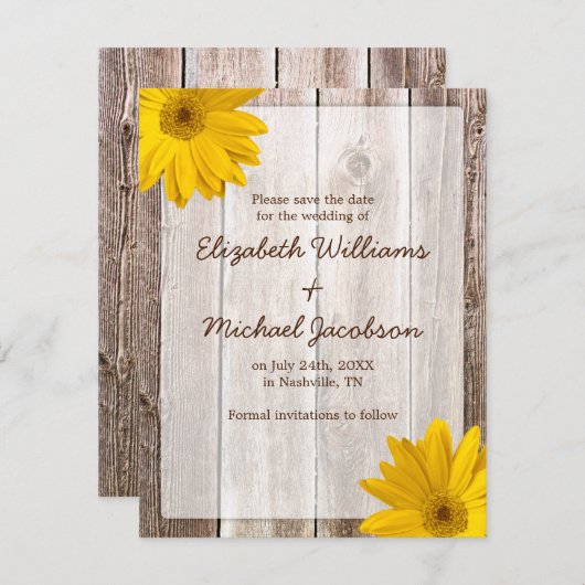 Yellow Daisy Barn Wood Ankündigung Datum freihalte (Vorne/Hinten)