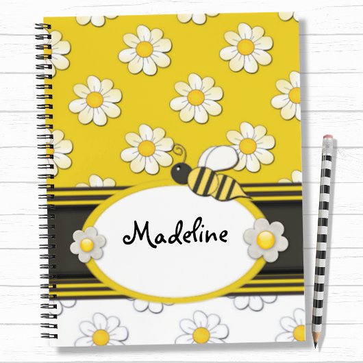 Yellow Daisy Bee Spiral Notebook Notizblock