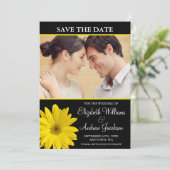Yellow Daisy Black Foto Save the Date (Stehend Vorderseite)
