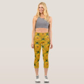 Yellow Daisy Blume Nattern Pattern Capri Leggings (Vorderseite)