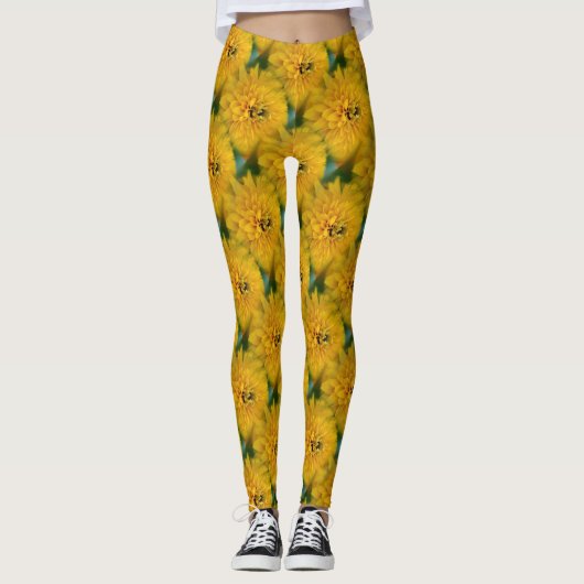 Yellow Daisy Blume Nattern Pattern Leggings (Vorderseite)