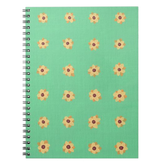 Yellow Daisy Blume Pattern auf grünem Notebook Notizblock (Vorderseite)
