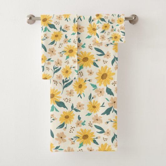 Yellow Daisy Blume Pattern Badhandtuch Set (Insitu)