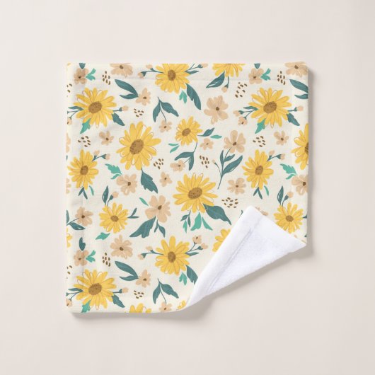 Yellow Daisy Blume Pattern Badhandtuch Set (Waschlappen)