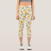 Yellow Daisy Blume Pattern Capri Leggings (Vorderseite)
