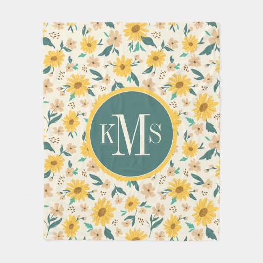 Yellow Daisy Blume Pattern Fleecedecke (Vorderseite)