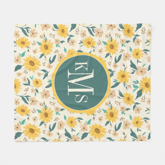 Yellow Daisy Blume Pattern Fleecedecke (Vorderseite (Horizontal))