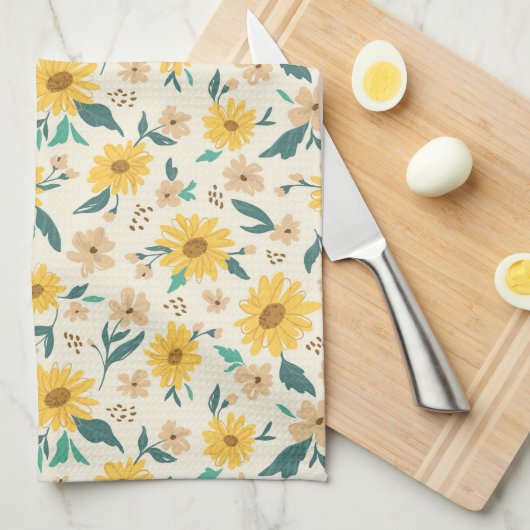 Yellow Daisy Blume Pattern Geschirrtuch (Viertel Falte)