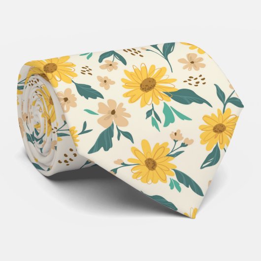 Yellow Daisy Blume Pattern Krawatte (Gerollt)