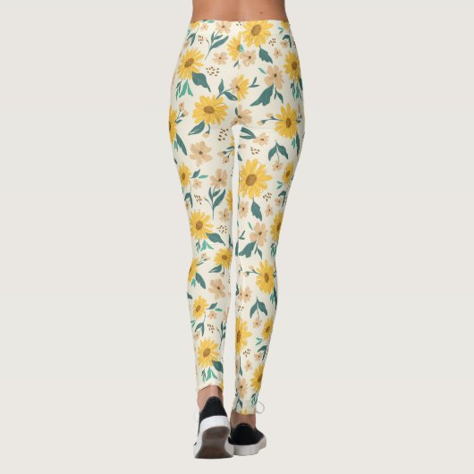 Yellow Daisy Blume Pattern Leggings (Rückseite)