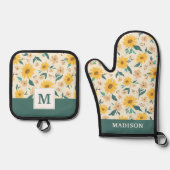 Yellow Daisy Blume Pattern Ofenhandschuh & Topflappen-Set (Vorderseite)