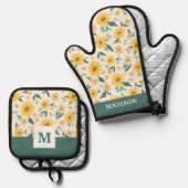 Yellow Daisy Blume Pattern Ofenhandschuh & Topflappen-Set (Vorderseite/Rückseite)