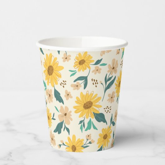 Yellow Daisy Blume Pattern Pappbecher (Links)