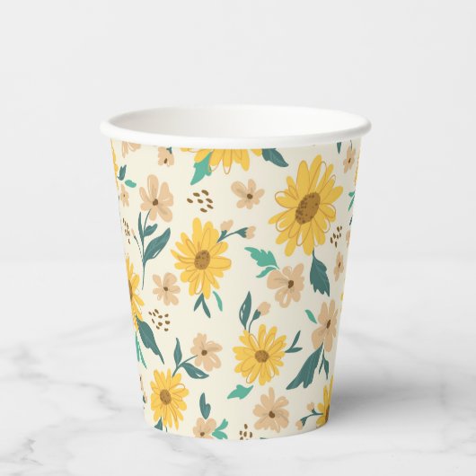 Yellow Daisy Blume Pattern Pappbecher (Vorderseite)