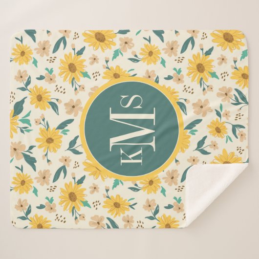 Yellow Daisy Blume Pattern Sherpadecke (Vorderseite (Horizontal))