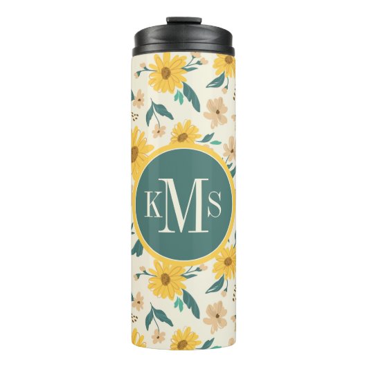 Yellow Daisy Blume Pattern Thermosbecher (Vorderseite)