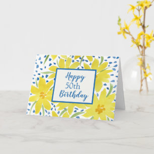 Yellow Daisy Bouquet Blue Dots Custom Birthday Car Karte