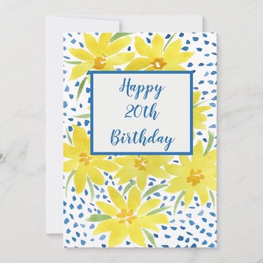 Yellow Daisy Bouquet Blue Dots Custom Geburtstag (Vorderseite)