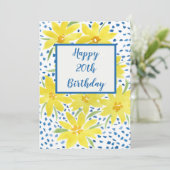 Yellow Daisy Bouquet Blue Dots Custom Geburtstag (Stehend Vorderseite)