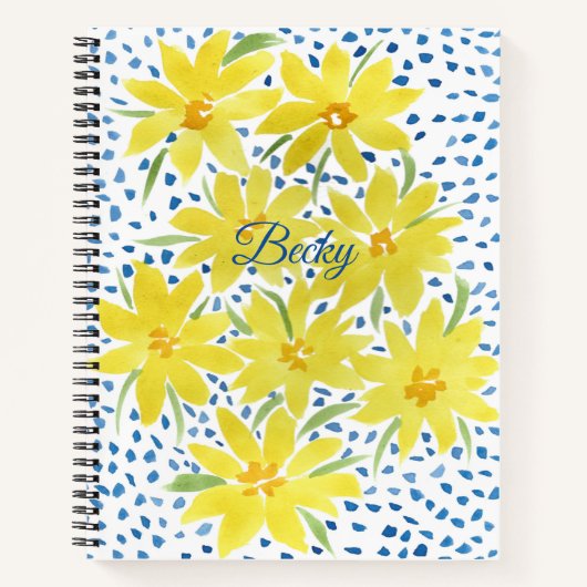 Yellow Daisy Bouquet mit blauen Punkten Notizblock (Vorderseite)