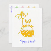 Yellow Daisy Bunny - Einladung zum Geburtstag (Vorne/Hinten)