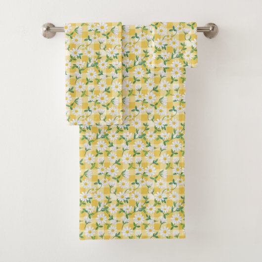 Yellow Daisy Floral Gingham Towel Set (Insitu)