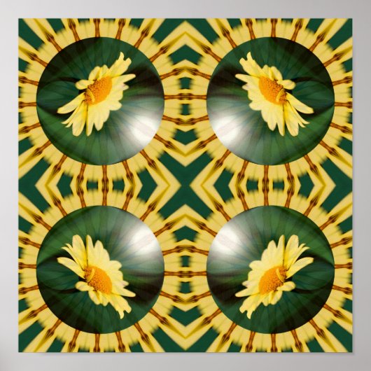 Yellow Daisy Floral Mirror Abstrakte Kunst Poster (Vorne)