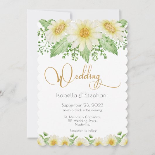 Yellow Daisy Floral Script Wedding Einladung (Vorderseite)