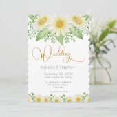 Yellow Daisy Floral Script Wedding Einladung (Stehend Vorderseite)