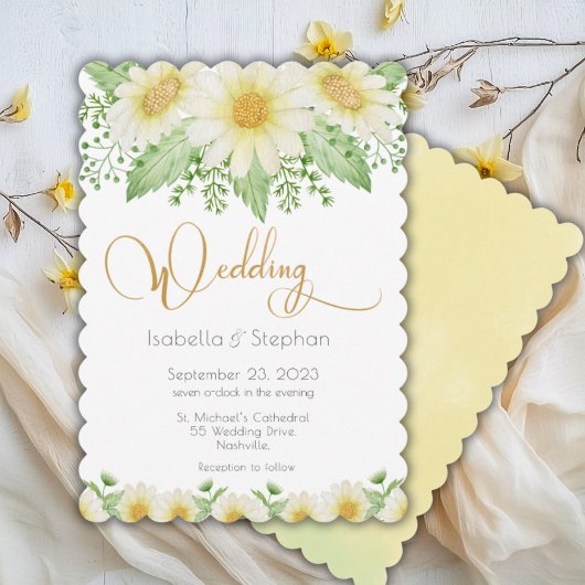 Yellow Daisy Floral Script Wedding Einladung