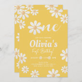 Yellow Daisy Girl Geburtstag Einladung (Vorne/Hinten)