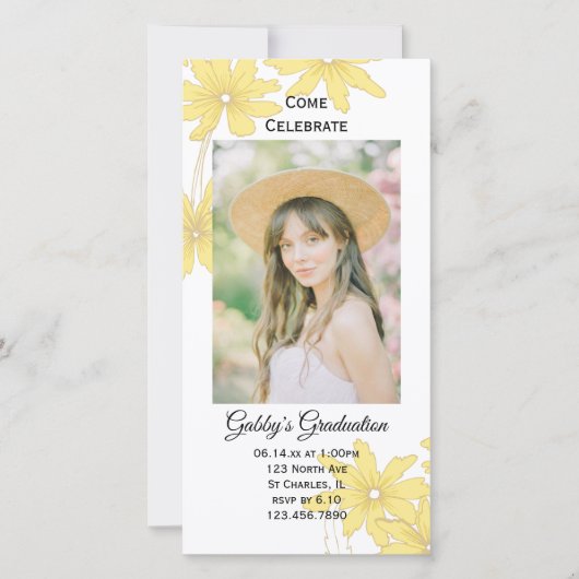 Yellow Daisy Graduiertenparty lädt Fotokarte ein (Vorderseite)