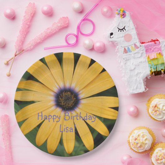 Yellow Daisy Happy Birthday Pappteller (Party)