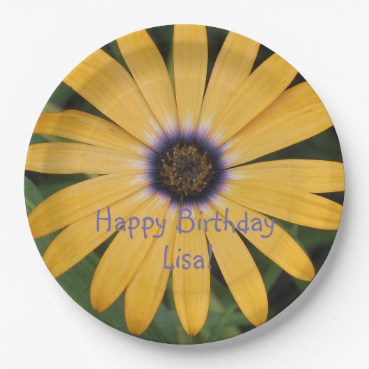 Yellow Daisy Happy Birthday Pappteller (Vorderseite)