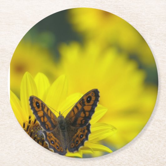 Yellow Daisy Helenium Runder Pappuntersetzer (Vorderseite)