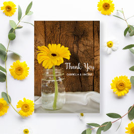 Yellow Daisy in Mason Jar Barn Wedding Vielen Dank Dankeskarte